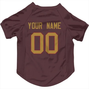 Gold Washington Commanders Custom   Burgundy  Dog & Cat Pet Jersey